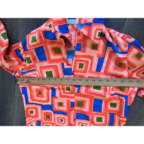 Vtg 60s 70s Pykettes Groovy Disco Mod Blouse L Long Sleeve Orange - Picture 5 of 6